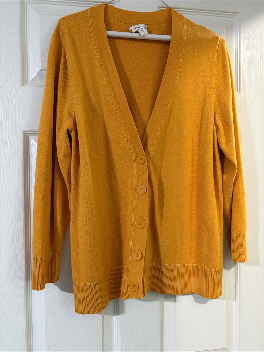 Coldwater Creek Mustard Yellow V-Neck Button Cardigan